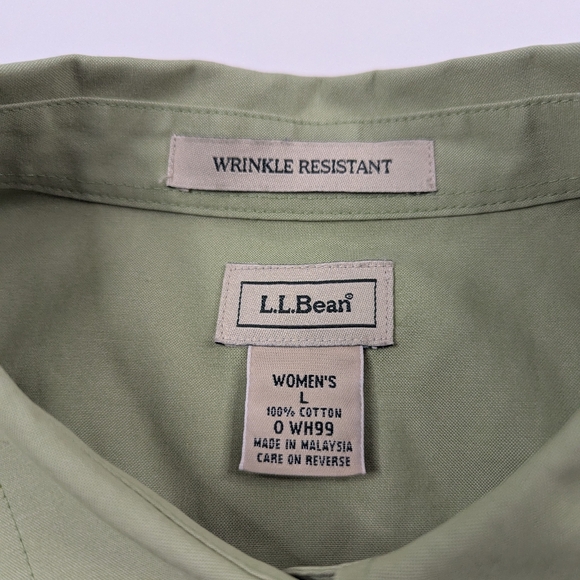 LL Bean Shirt Wrinkle‎ Resistant Pistachio Green Button Front Women's L - Picture 9 of 12